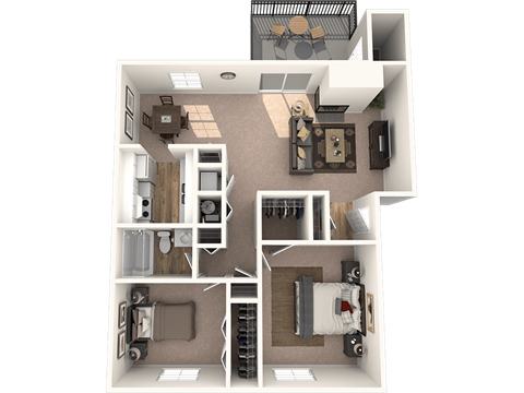 Floor plan for 2 beds, 1 bath, 900 sqft